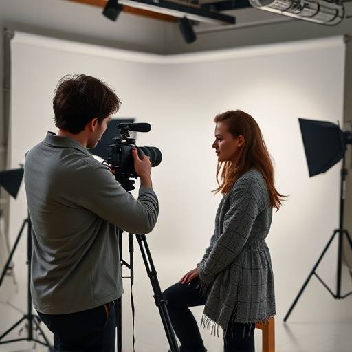 Photographe travaillant dans son studio avec un modèle