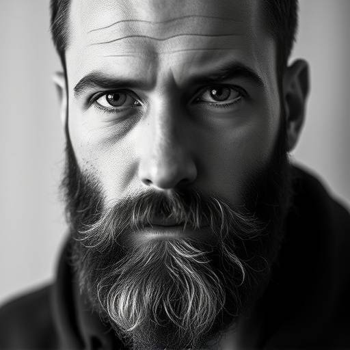 Portrait en noir et blanc d'un homme avec une barbe soignée