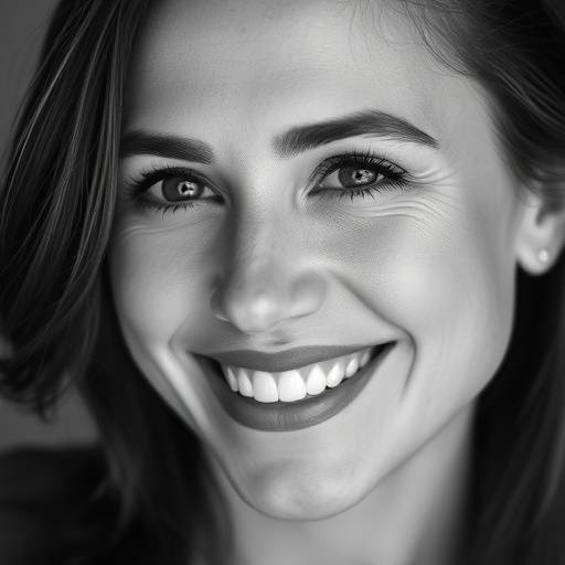Portrait en noir et blanc d'une femme souriante