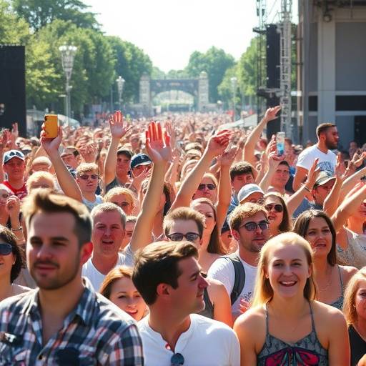 Reportage d'un festival de musique en plein air avec une foule enthousiaste