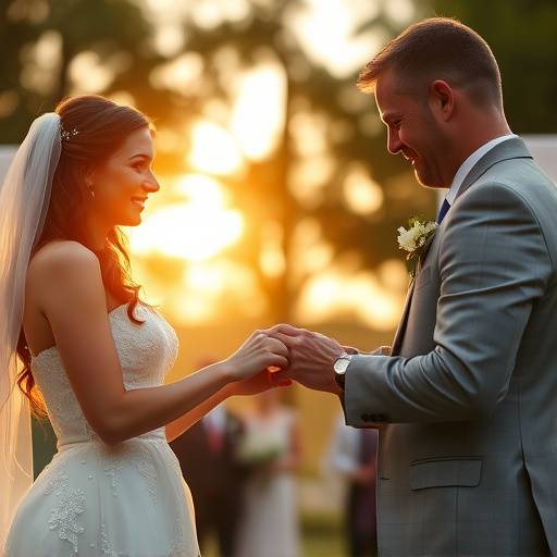 Échange des alliances lors d'une cérémonie de mariage en plein air